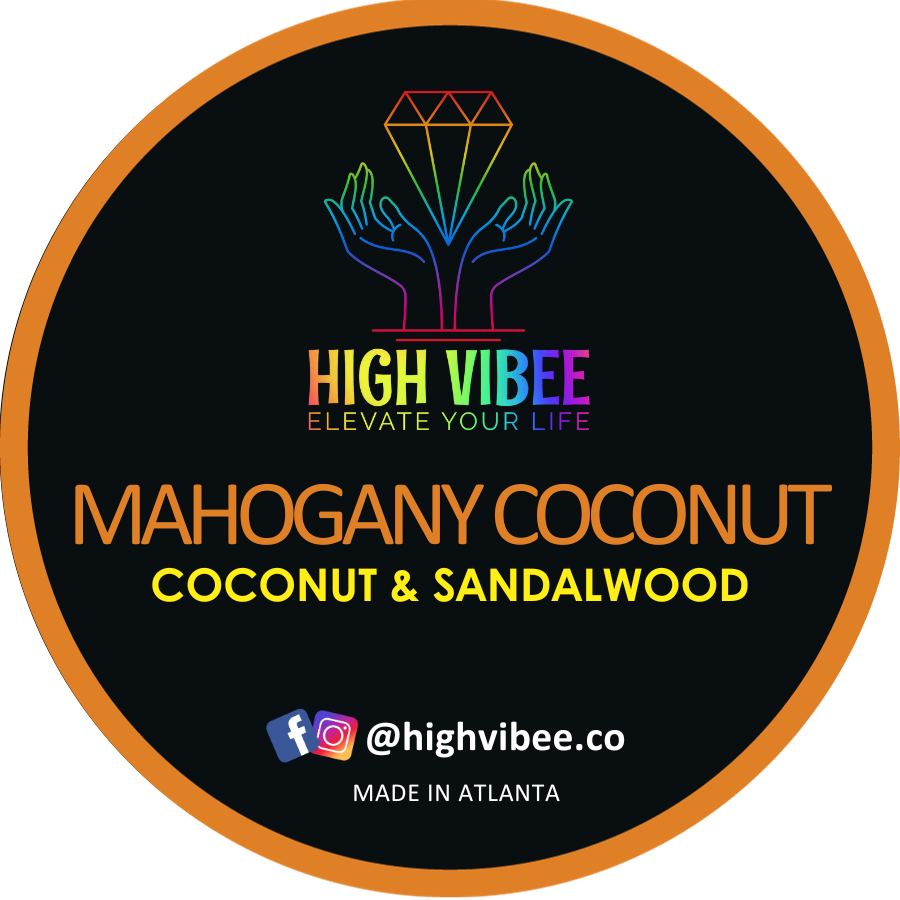 This is a photo of High Vibee's “Mahogany Coconut” Body Butta top label.