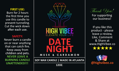  - This is a photo of High Vibee's Date Night candle label.