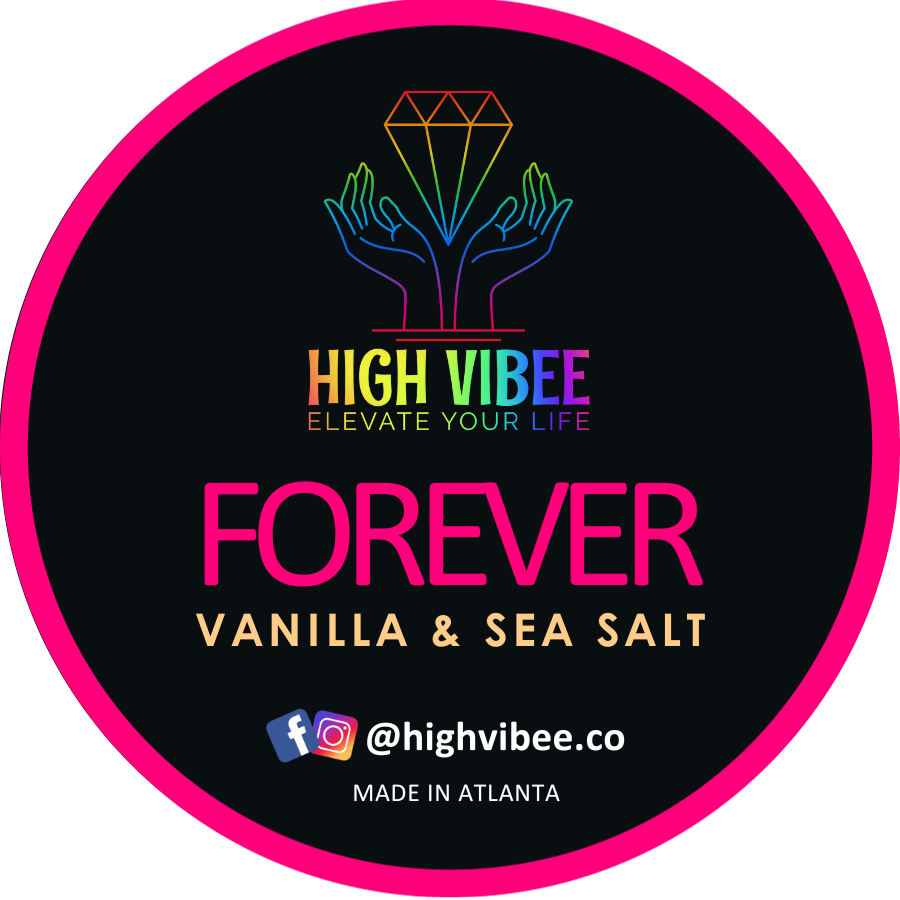  - This is a photo of High Vibee's “Forever” Body Butta top  label.
