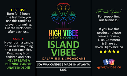 This is a photo of High Vibee’s “Island Vibee” candle label.