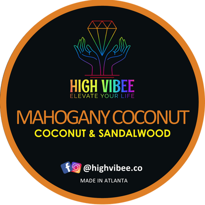  This is a photo of High Vibee's “Mahogany Coconut” Body Butta top label.